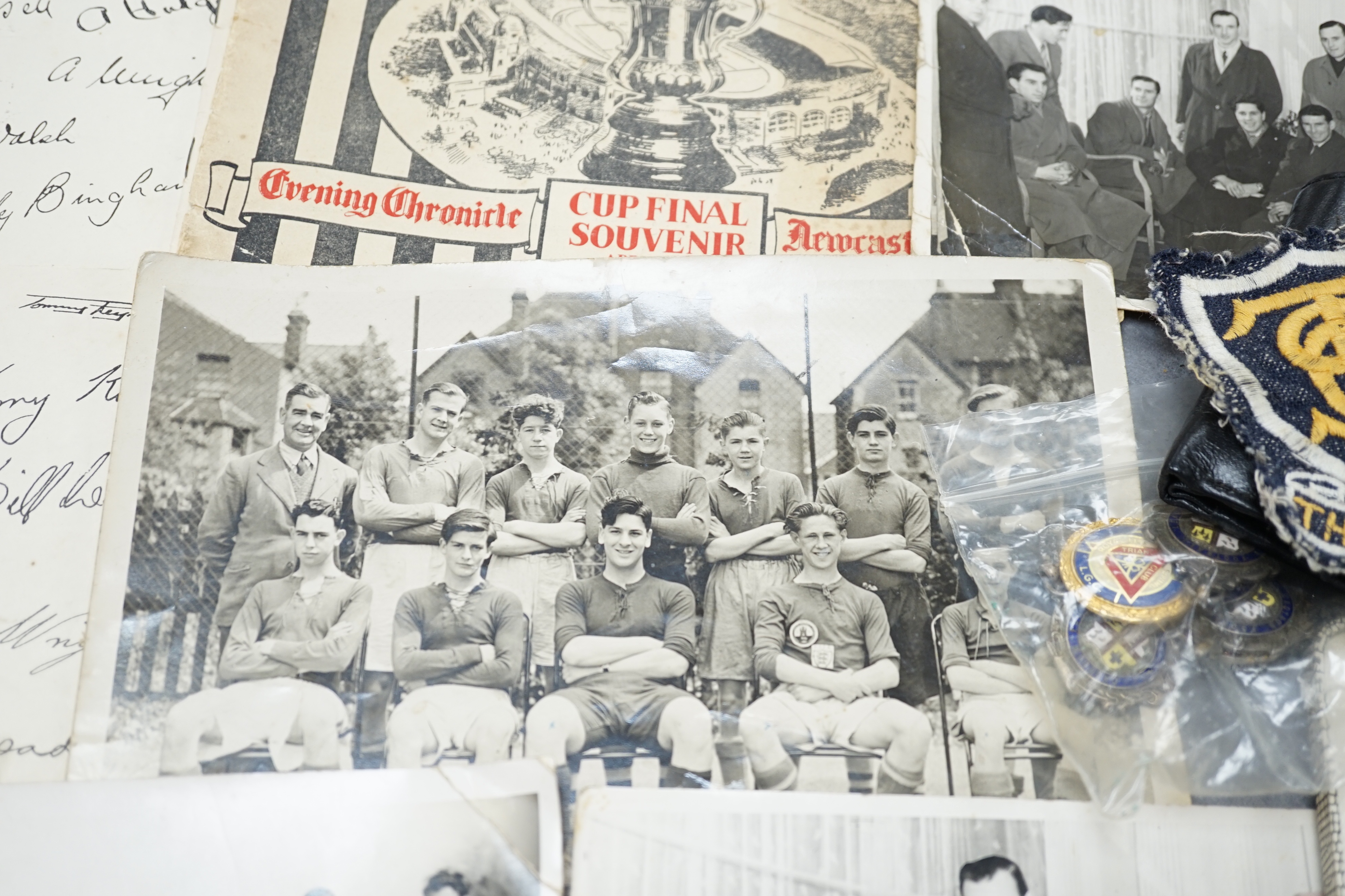 Football collection including 9ct. gold Tyneside Football League medal, 1896-97
